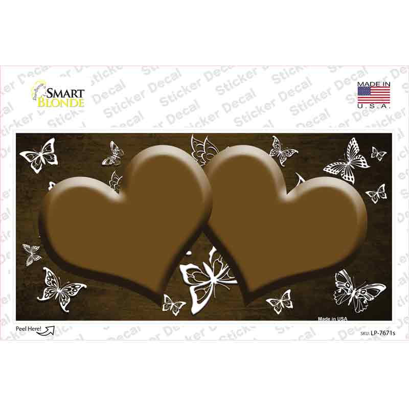 Brown White Hearts Butterfly Oil Rubbed Novelty Sticker Decal