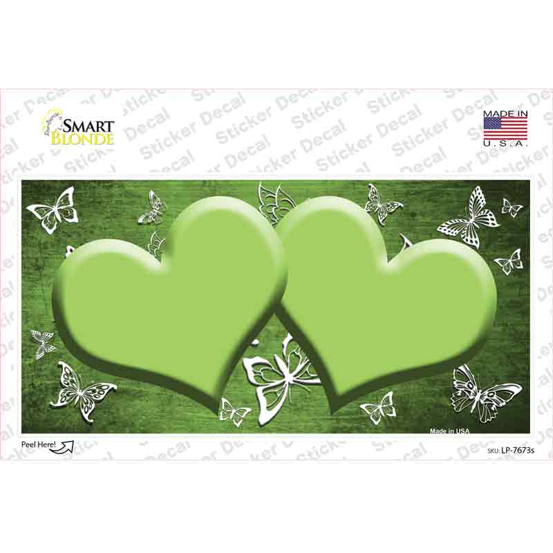 Lime Green White Hearts Butterfly Oil Rubbed Novelty Sticker Decal