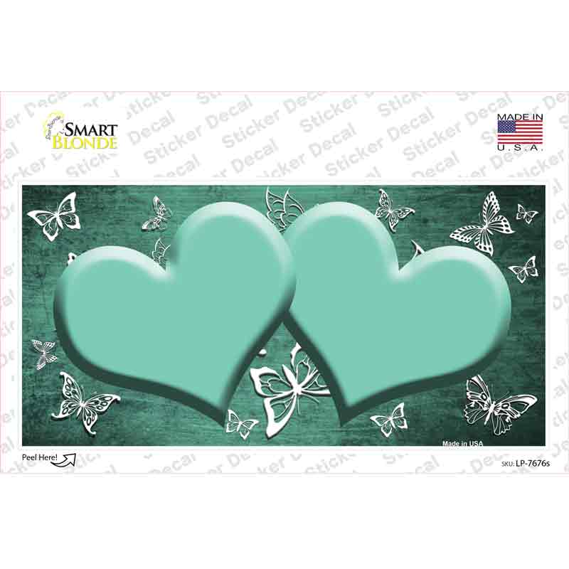 Mint White Hearts Butterfly Oil Rubbed Novelty Sticker Decal