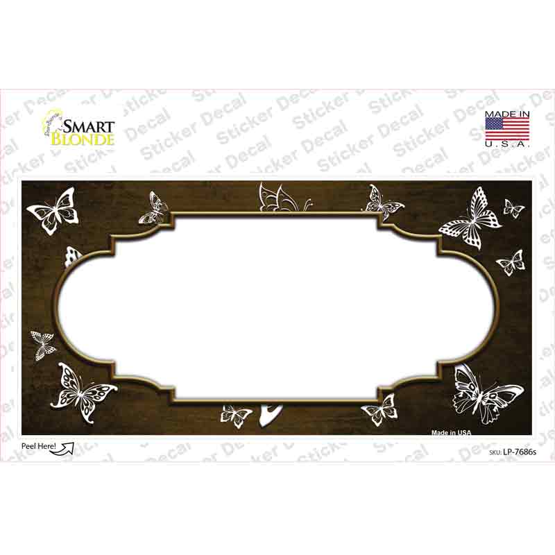 Brown White Scallop Butterfly Oil Rubbed Novelty Sticker Decal