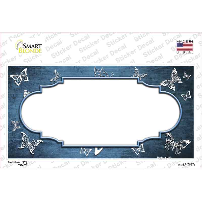 Light Blue White Scallop Butterfly Oil Rubbed Novelty Sticker Decal