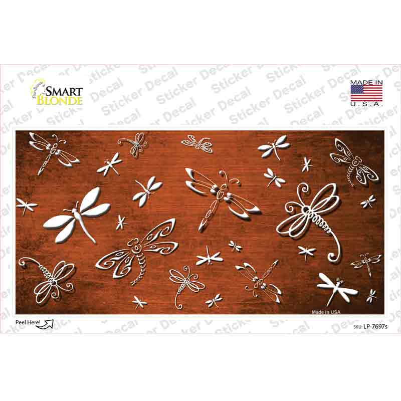Orange White Dragonfly Oil Rubbed Novelty Sticker Decal