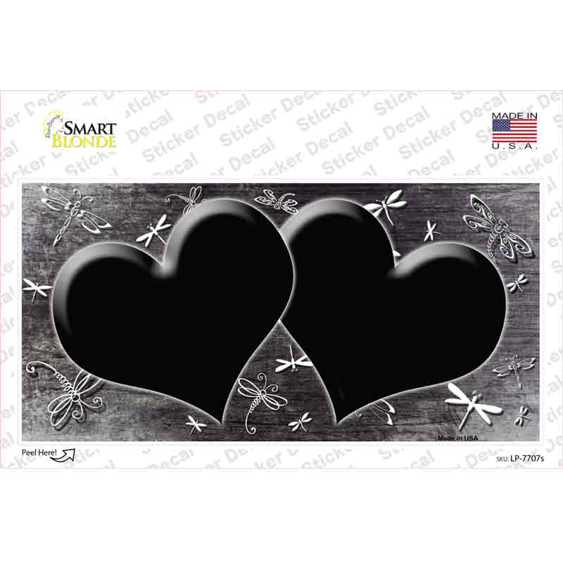 Black White Dragonfly Hearts Oil Rubbed Novelty Sticker Decal