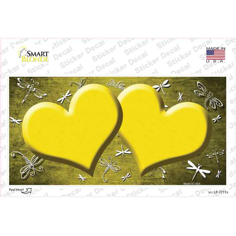 Yellow White Dragonfly Hearts Oil Rubbed Novelty Sticker Decal