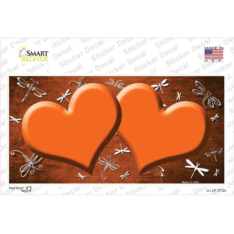Orange White Dragonfly Hearts Oil Rubbed Novelty Sticker Decal