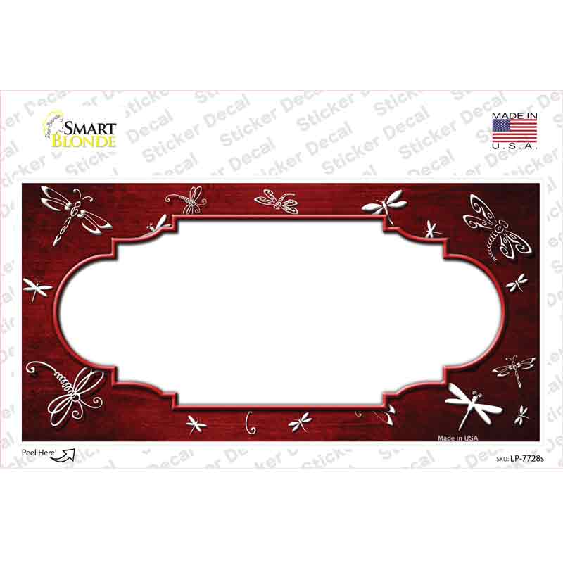 Red White Dragonfly Scallop Oil Rubbed Novelty Sticker Decal