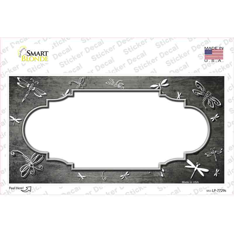Gray White Dragonfly Scallop Oil Rubbed Novelty Sticker Decal