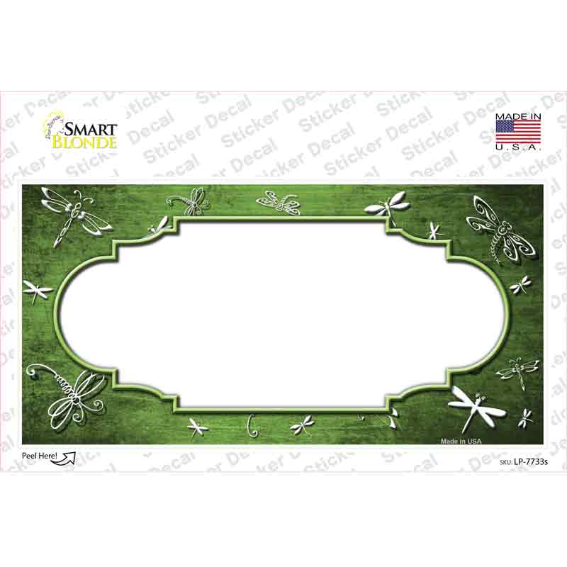 Lime Green White Dragonfly Scallop Oil Rubbed Novelty Sticker Decal