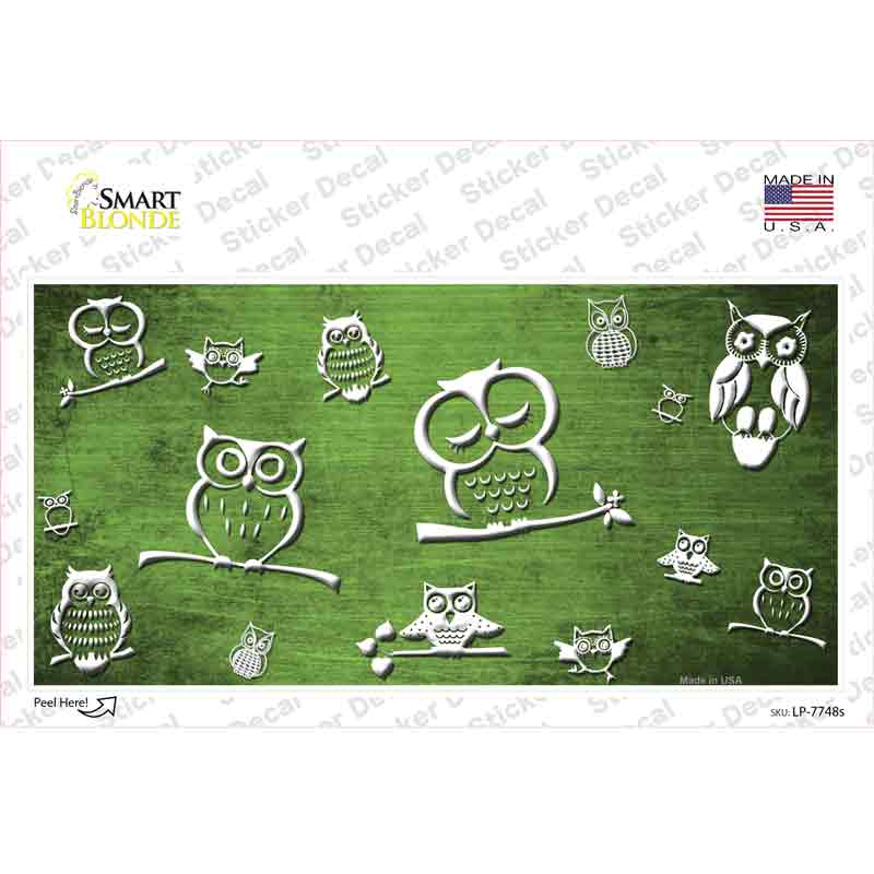 Lime Green White Owl Oil Rubbed Novelty Sticker Decal