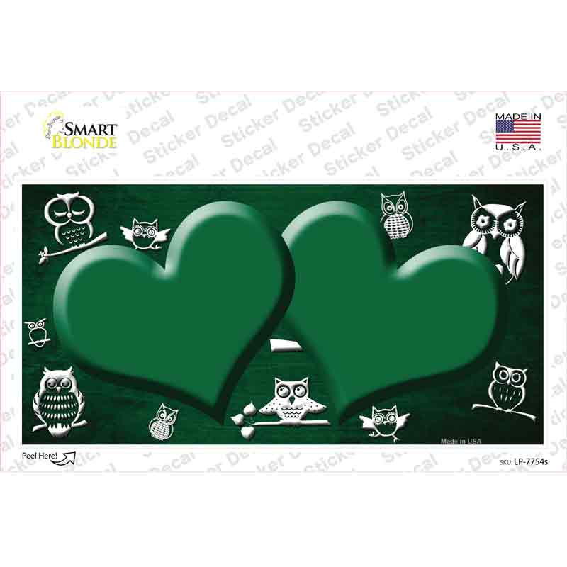 Green White Owl Hearts Oil Rubbed Novelty Sticker Decal