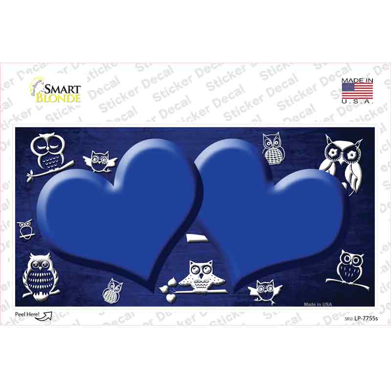 Blue White Owl Hearts Oil Rubbed Novelty Sticker Decal