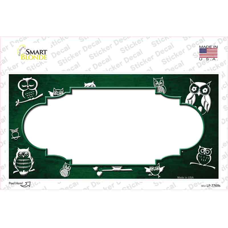 Green White Owl Scallop Oil Rubbed Novelty Sticker Decal