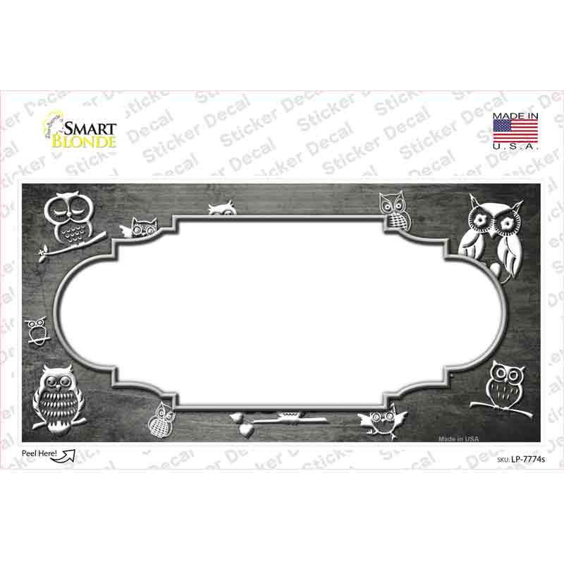 Gray White Owl Scallop Oil Rubbed Novelty Sticker Decal