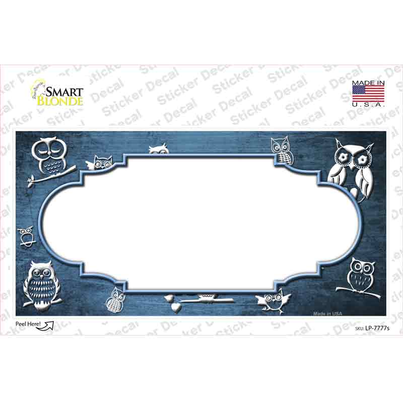 Light Blue White Owl Scallop Oil Rubbed Novelty Sticker Decal