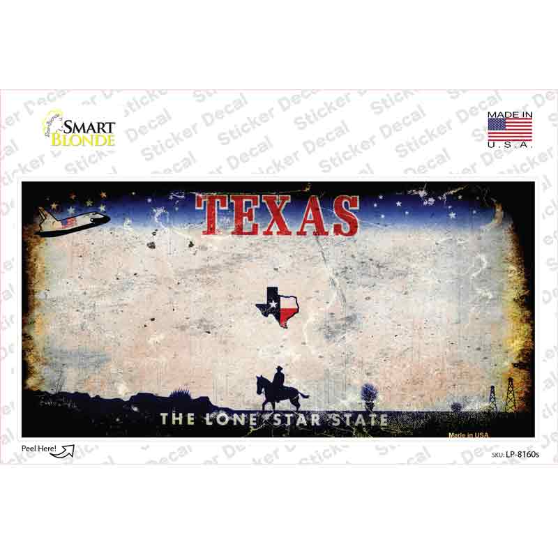 Texas State Rusty Novelty Sticker Decal