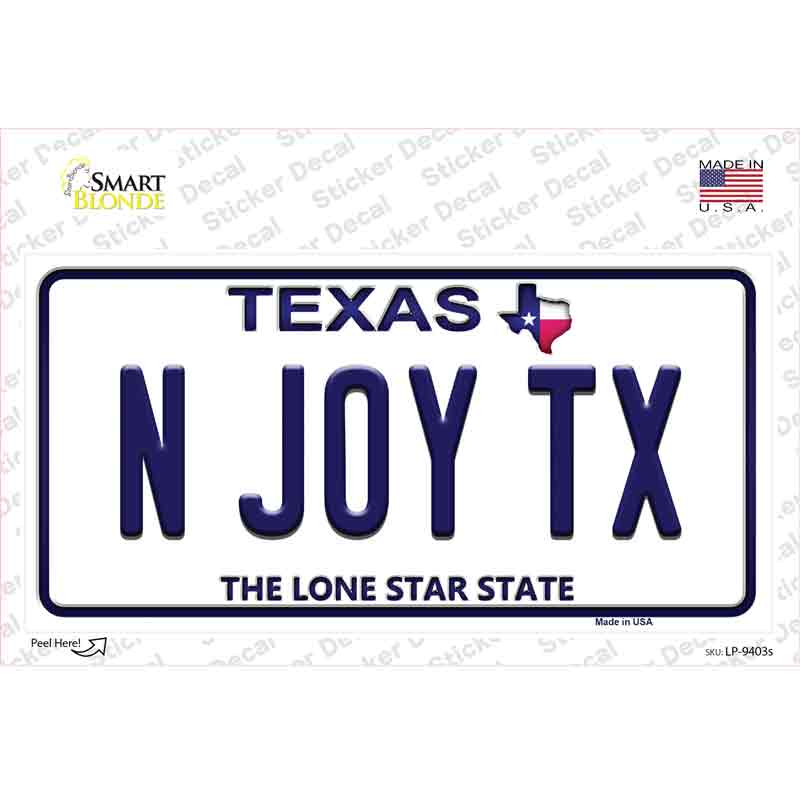 N Joy TX Texas Novelty Sticker Decal