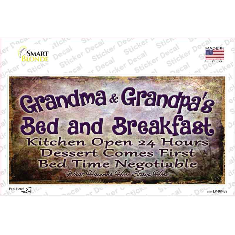 Grandma And Grandpa Bed & Breakfast Novelty Sticker Decal
