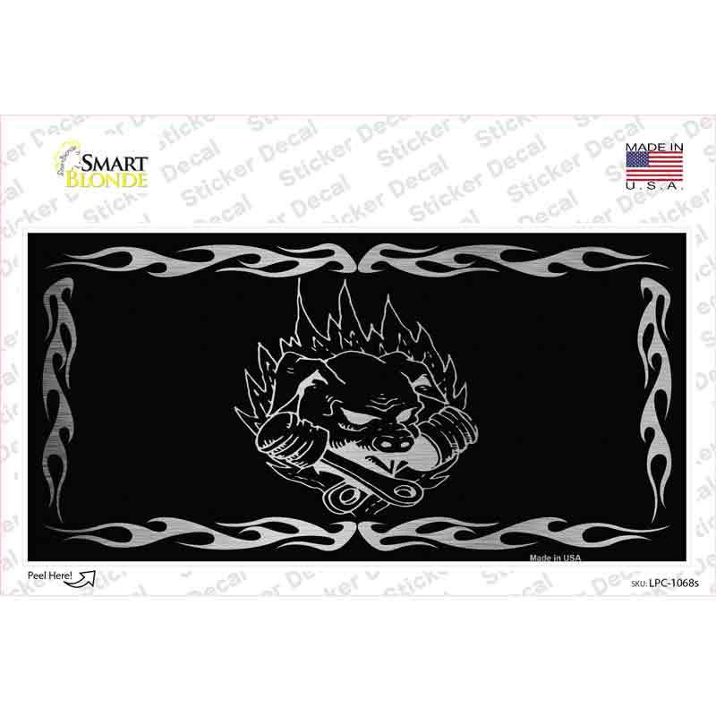 Pig In Flames Black Brushed Chrome Novelty Sticker Decal