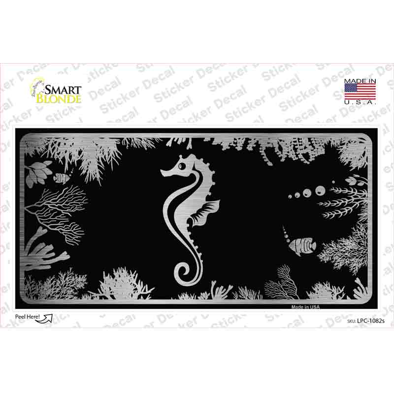 Sea Horse Black Brushed Chrome Novelty Sticker Decal