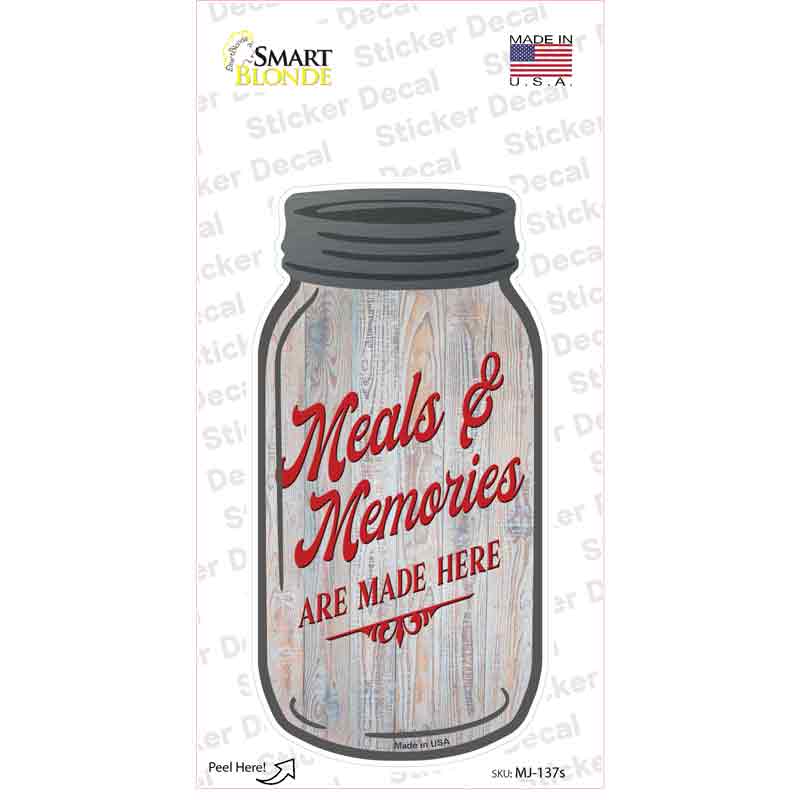 Meals And Memories Gray Novelty Mason Jar Sticker Decal