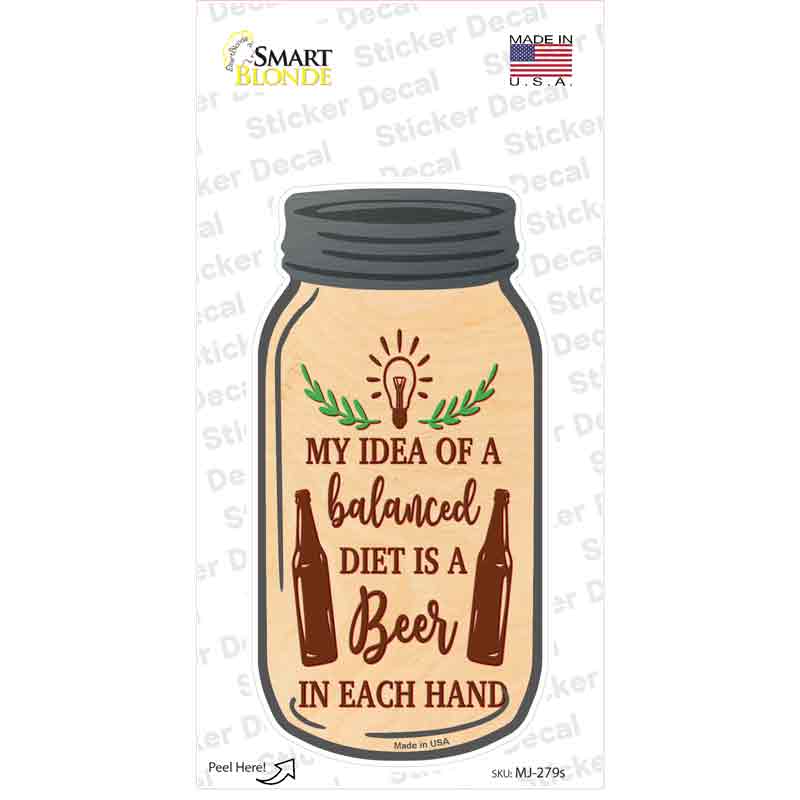 Beer In Each Hand Novelty Mason Jar Sticker Decal