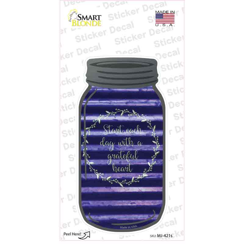 Grateful Heart Corrugated Purple Novelty Mason Jar Sticker Decal