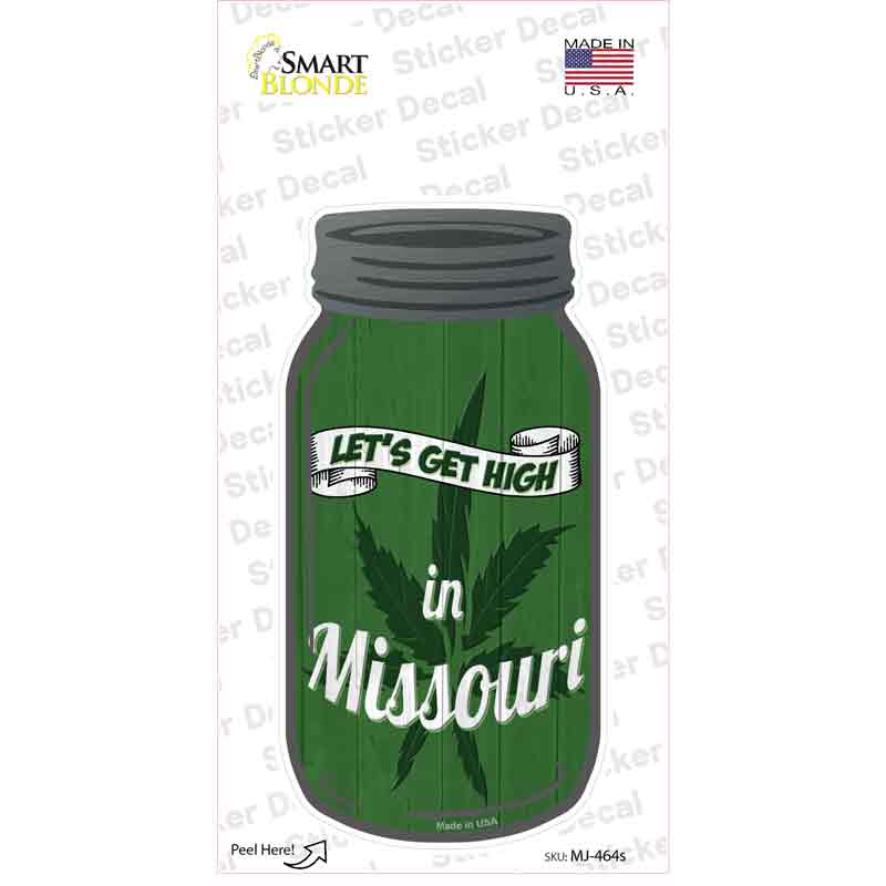 Get High Missouri Green Novelty Mason Jar Sticker Decal