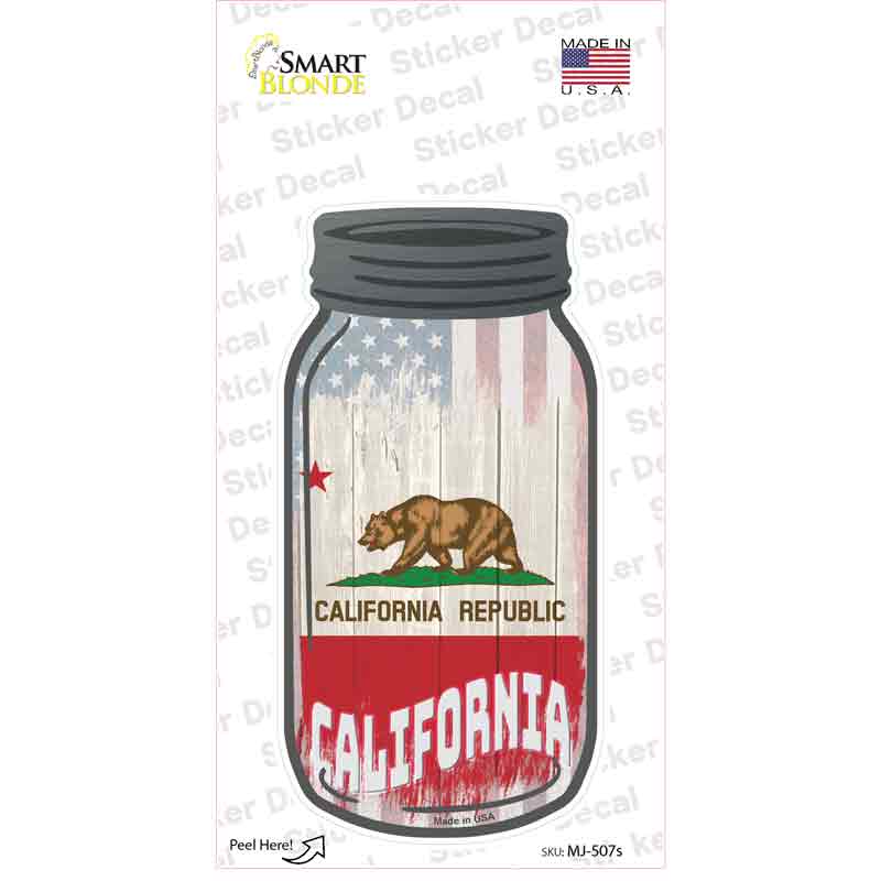 California | USA Flag Novelty Mason Jar Sticker Decal