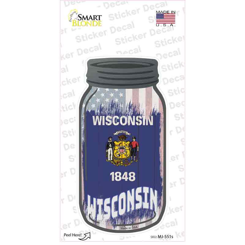 Wisconsin | USA Flag Novelty Mason Jar Sticker Decal