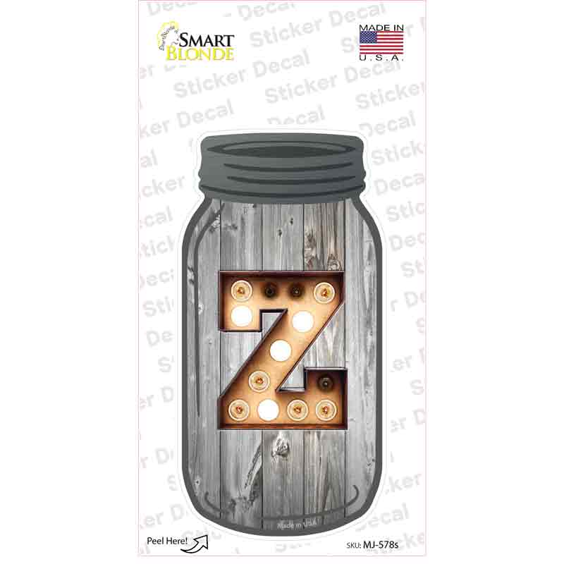 Z Bulb Lettering Novelty Mason Jar Sticker Decal