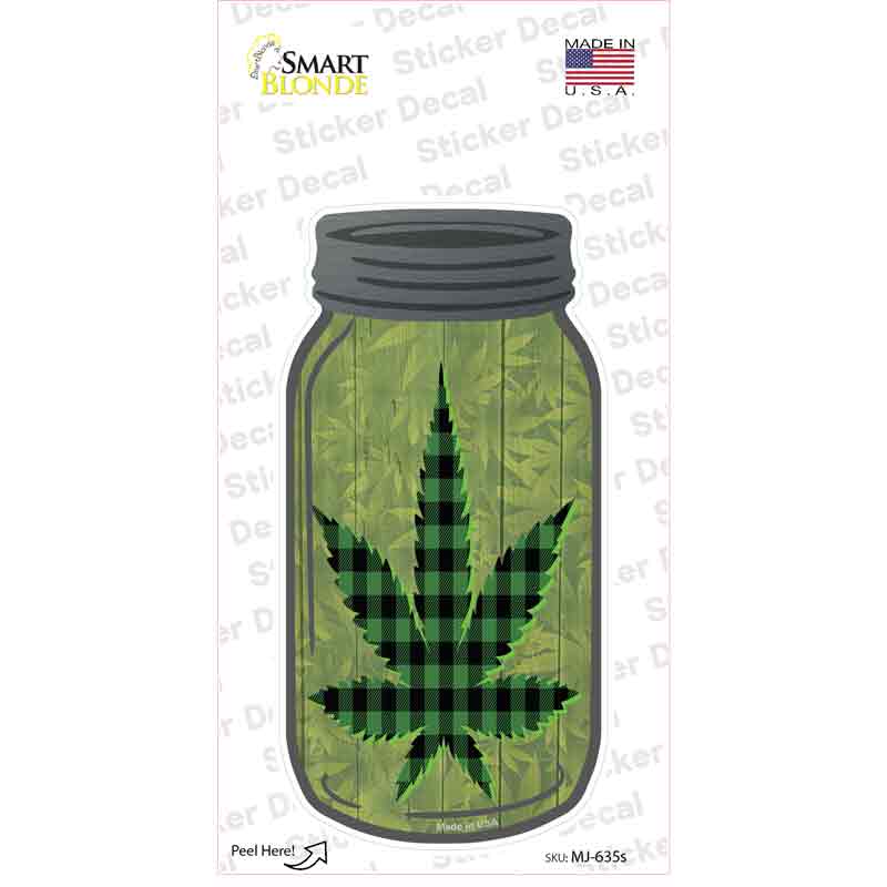 Weed Leaf Green Plaid Novelty Mason Jar Sticker Decal
