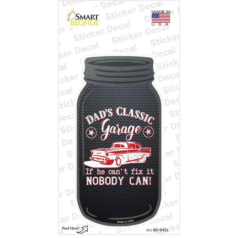 Dads Classic Garage Red Novelty Mason Jar Sticker Decal
