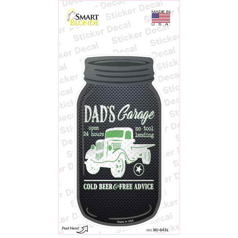 Dads Garage Green Truck Novelty Mason Jar Sticker Decal
