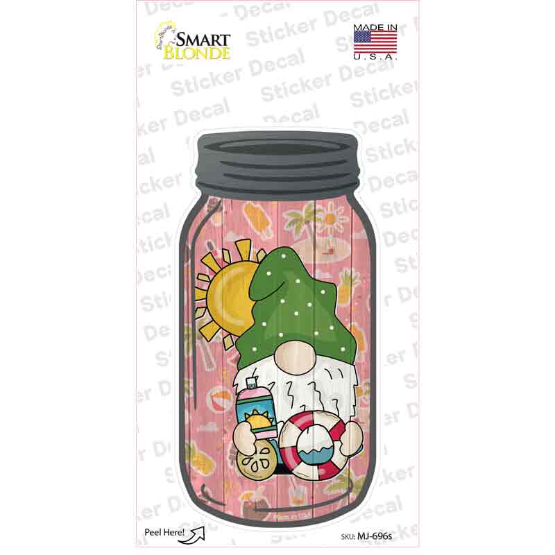 Gnome With Sunscreen Novelty Mason Jar Sticker Decal