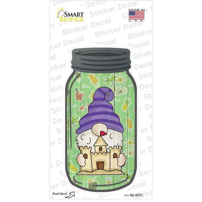 Gnome With Sandcastle Novelty Mason Jar Sticker Decal
