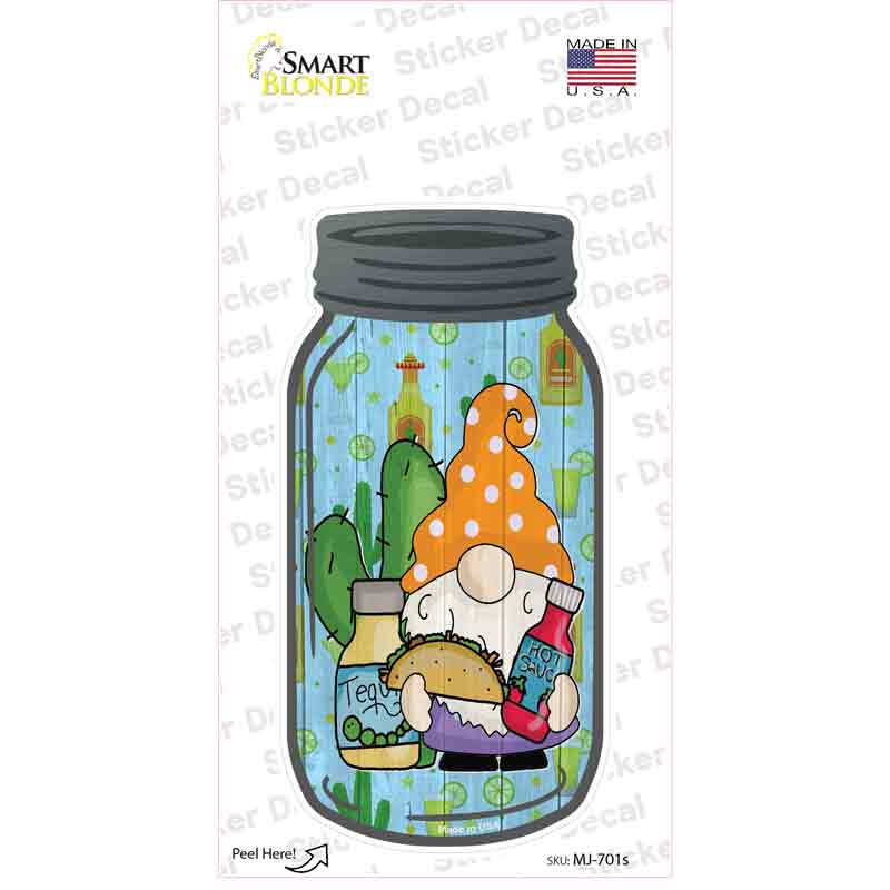 Gnome With Taco and Hot Sauce Novelty Mason Jar Sticker Decal