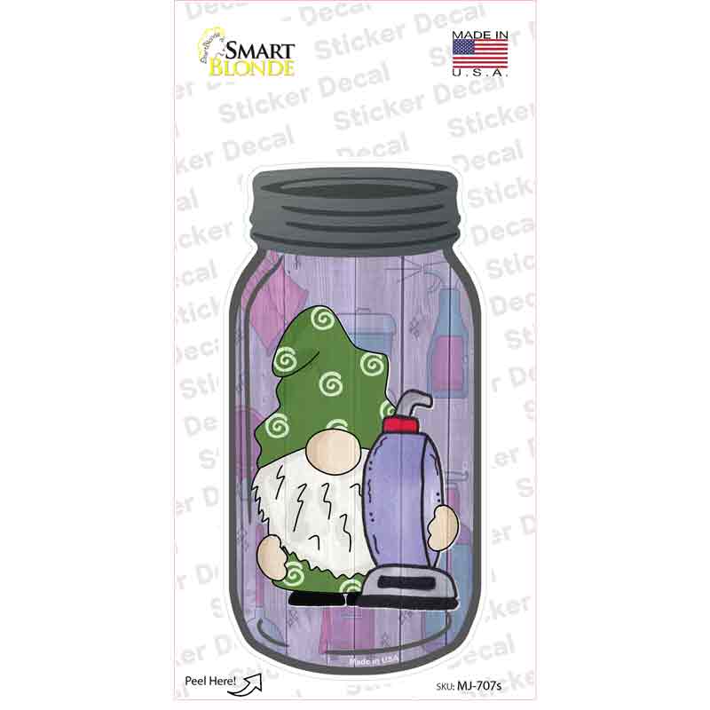Gnome With Vacuum Novelty Mason Jar Sticker Decal