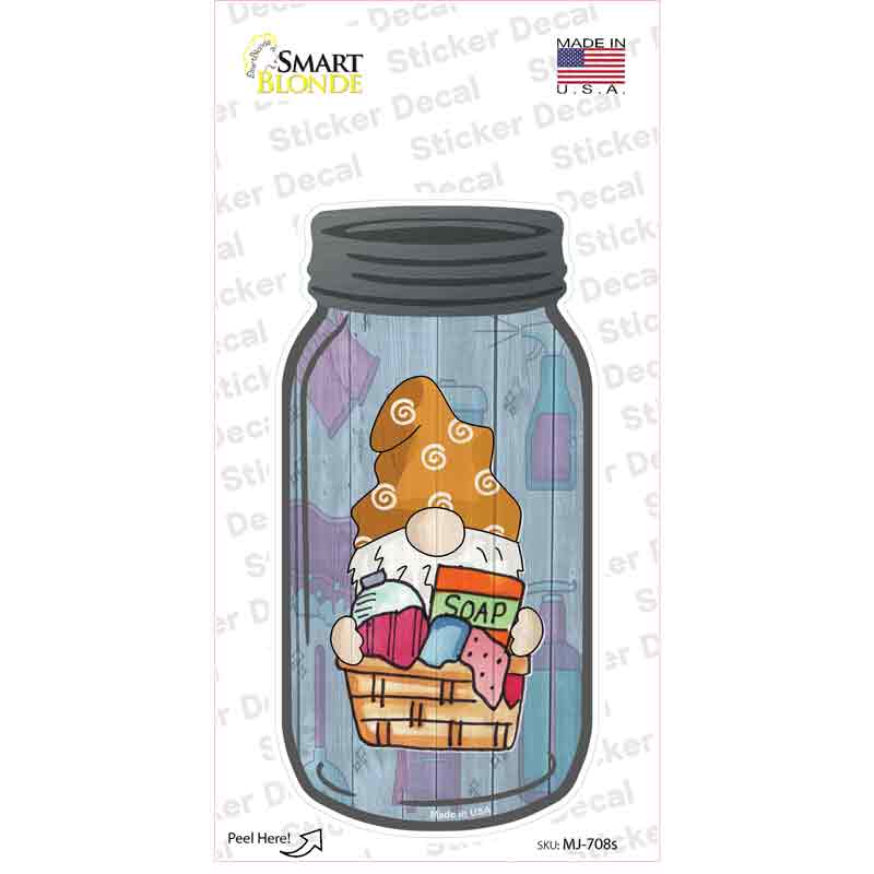 Gnome With Laundry Novelty Mason Jar Sticker Decal