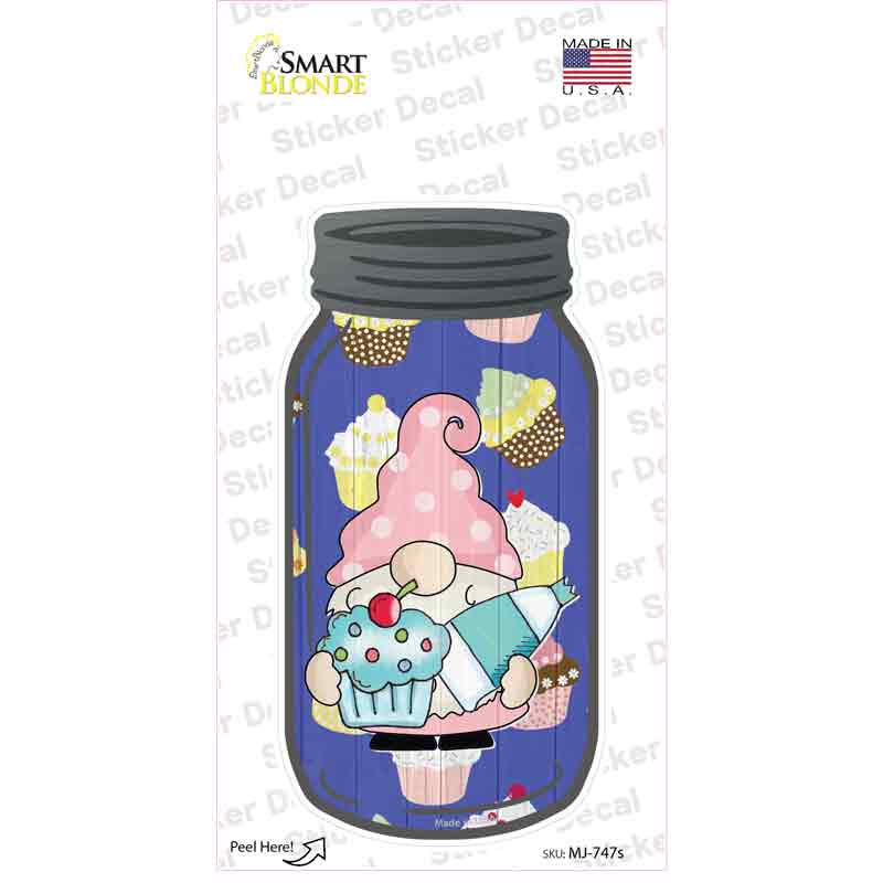 Gnome With Blue Cupcake and Frosting Novelty Mason Jar Sticker Decal