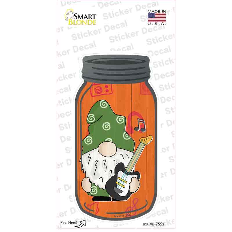 Gnome With Electric Guitar Novelty Mason Jar Sticker Decal