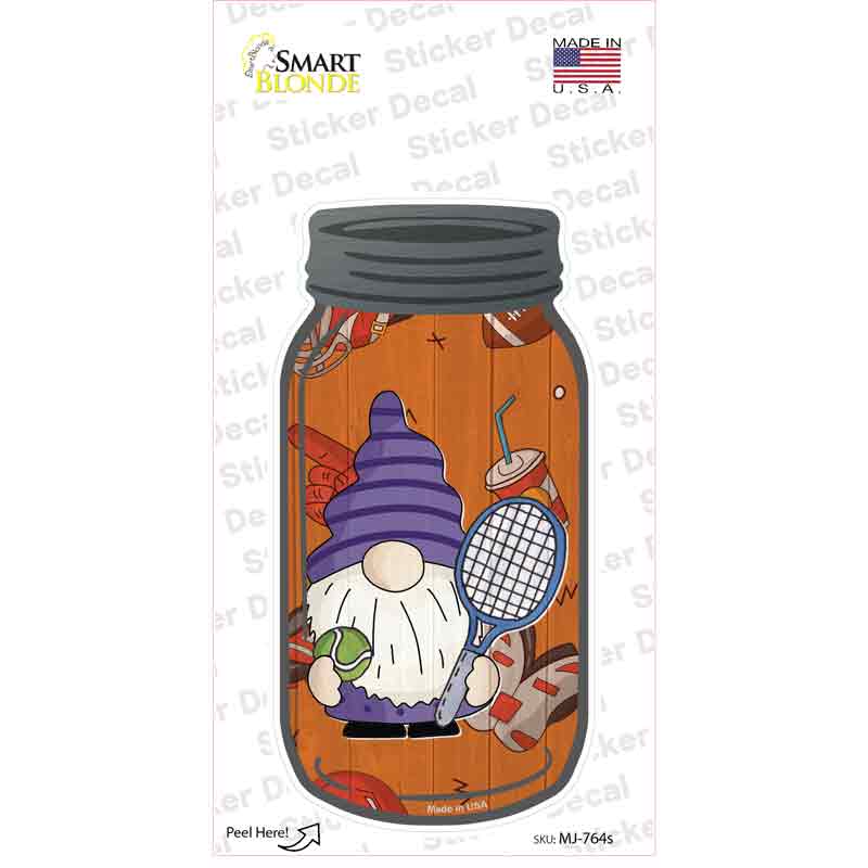 Gnome Playing Tennis Novelty Mason Jar Sticker Decal