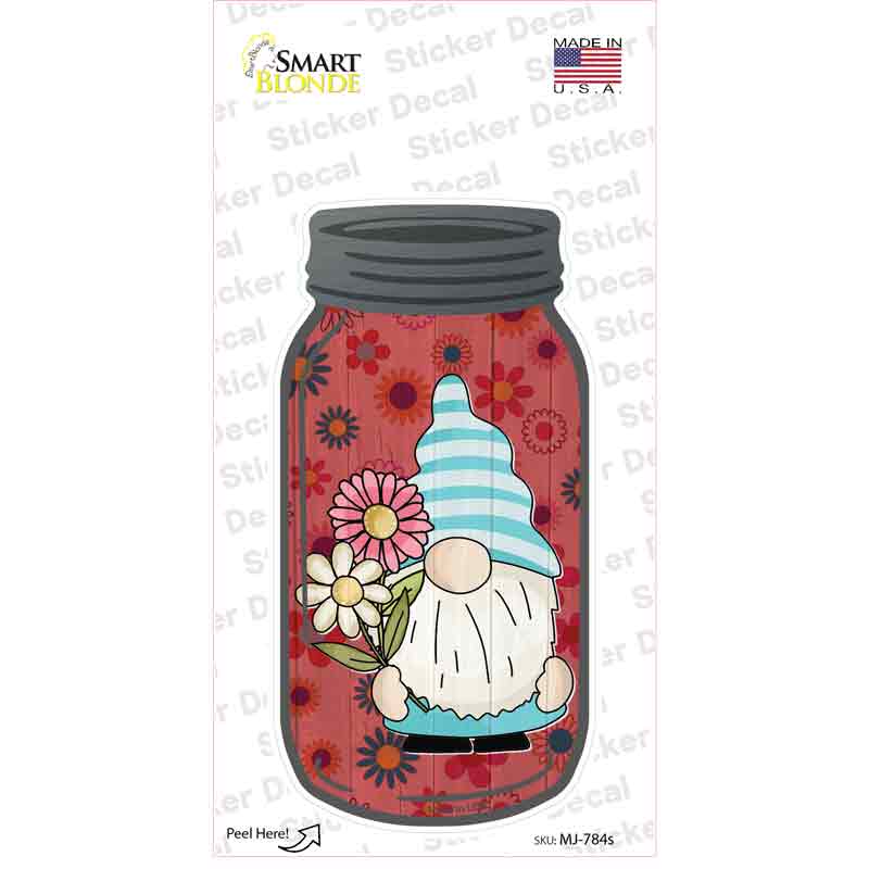 Gnome With Daisy Novelty Mason Jar Sticker Decal
