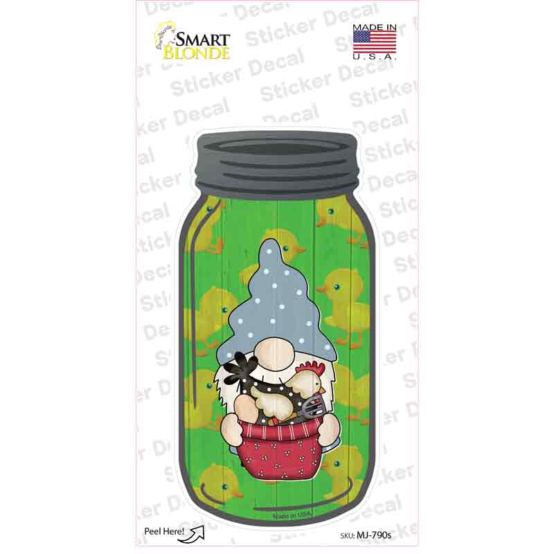 Gnome With Chicken Green Novelty Mason Jar Sticker Decal