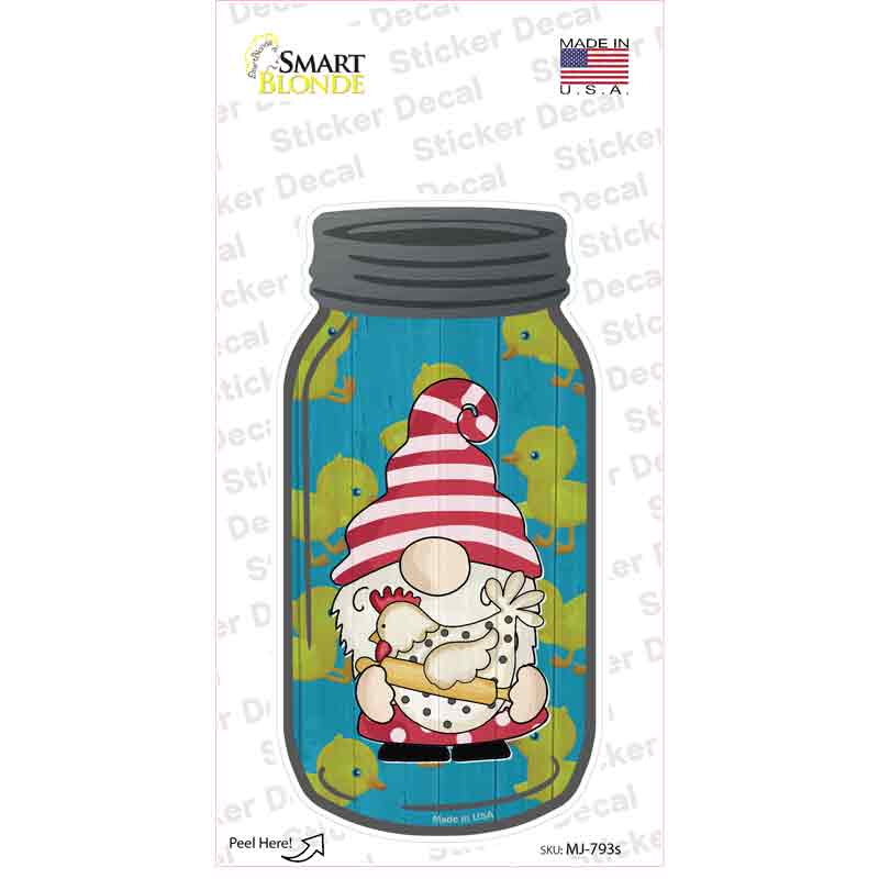 Gnome With Chicken Blue Novelty Mason Jar Sticker Decal