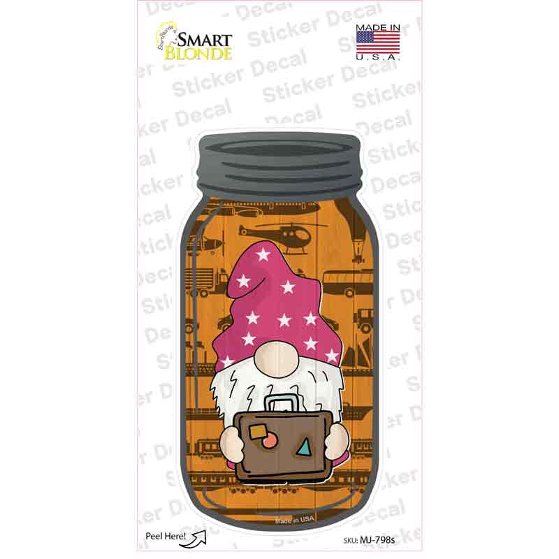 Gnome With Suitcase Orange Novelty Mason Jar Sticker Decal