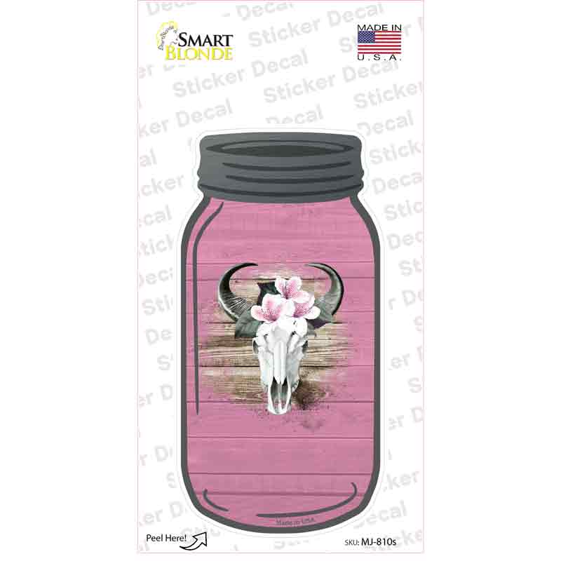 Cow Skull Pink Novelty Mason Jar Sticker Decal