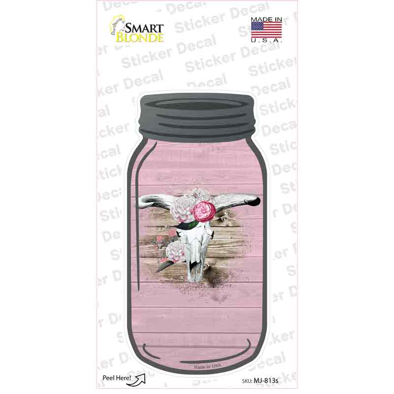 Cow Skull Light Pink Novelty Mason Jar Sticker Decal
