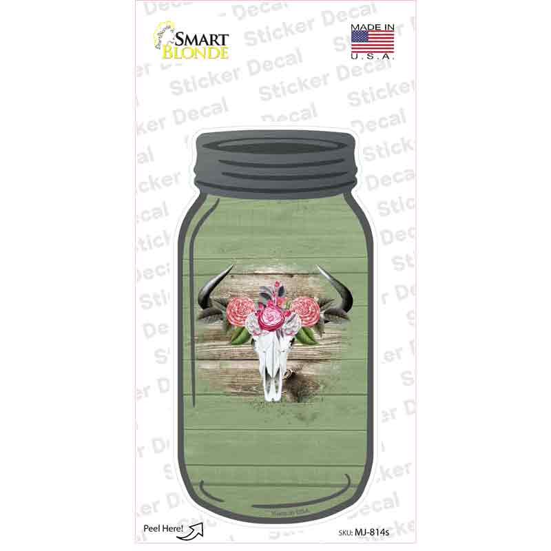 Cow Skull Green Novelty Mason Jar Sticker Decal