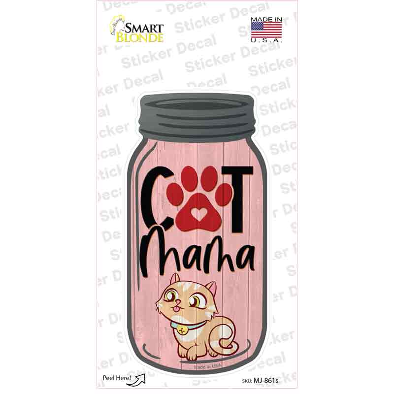 Cat Mama Light Pink Novelty Mason Jar Sticker Decal