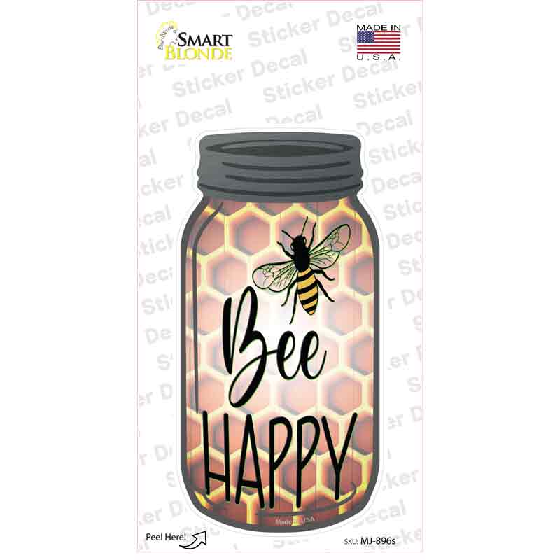 Bee Happy Honeycomb Novelty Mason Jar Sticker Decal